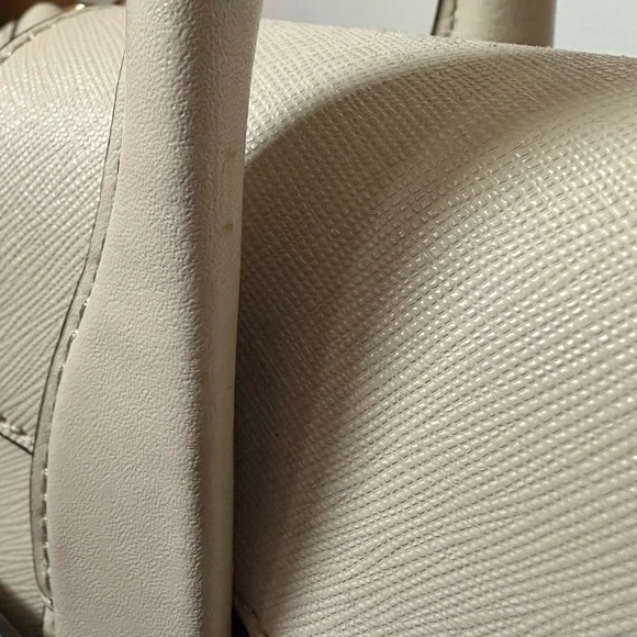 Michael Kors Carmen Small Saffiano Leather Belted Satchel Light Sand Beige - Picture 8 of 17